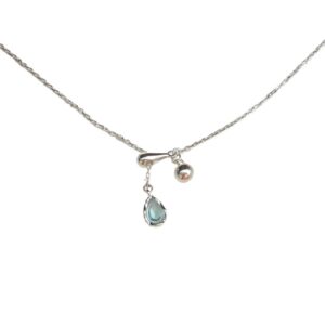 Dây chuyền bạc S925 hình giọt nước màu xanh lam dành cho nữ Le'mare Jewelry LMJ