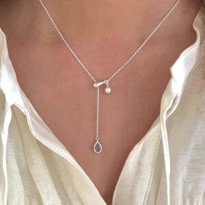 Dây chuyền bạc S925 hình giọt nước màu xanh lam dành cho nữ